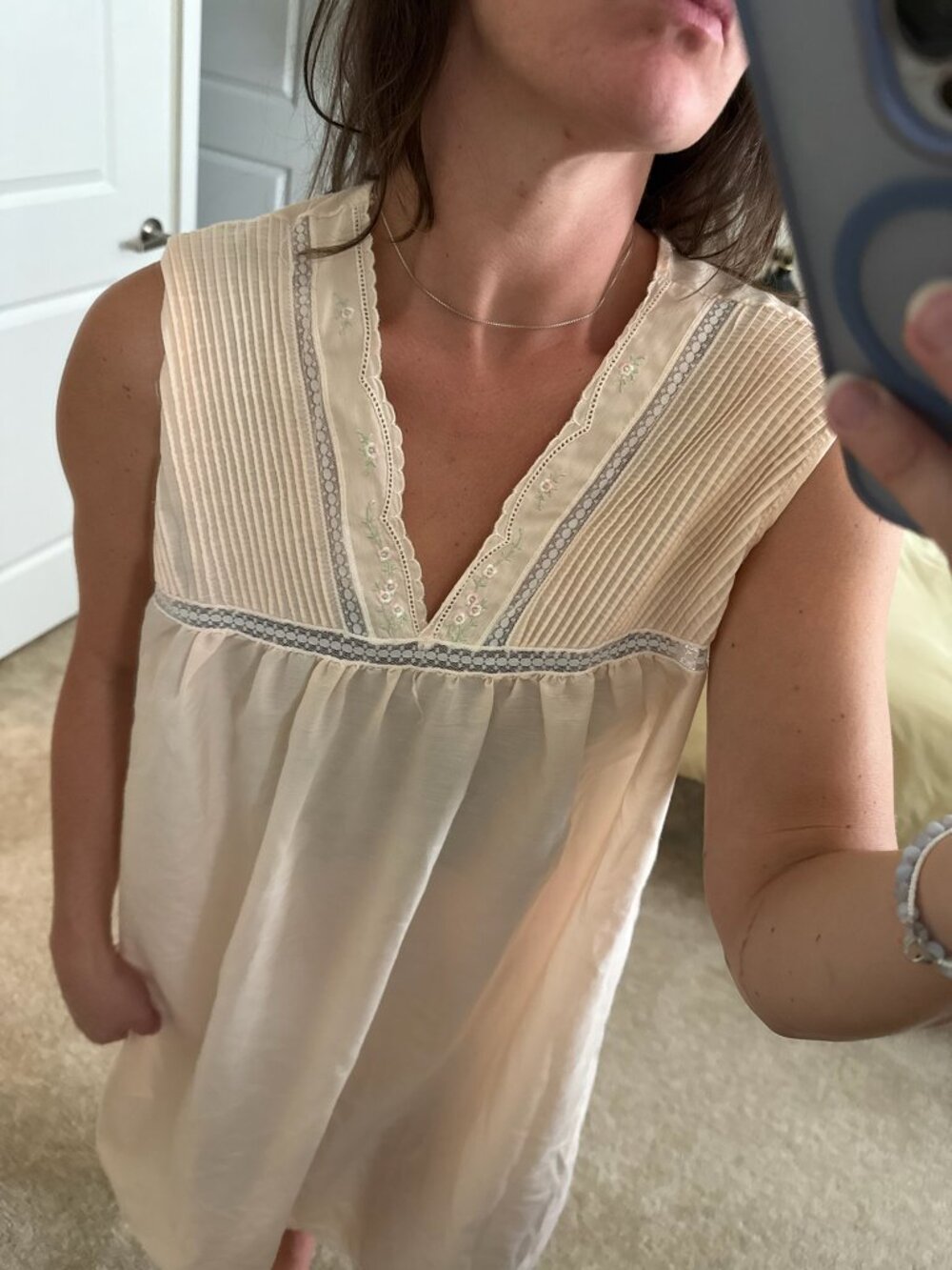 Vintage Barbizon Pale Pink Lacey Cotton Nightgown OSFM